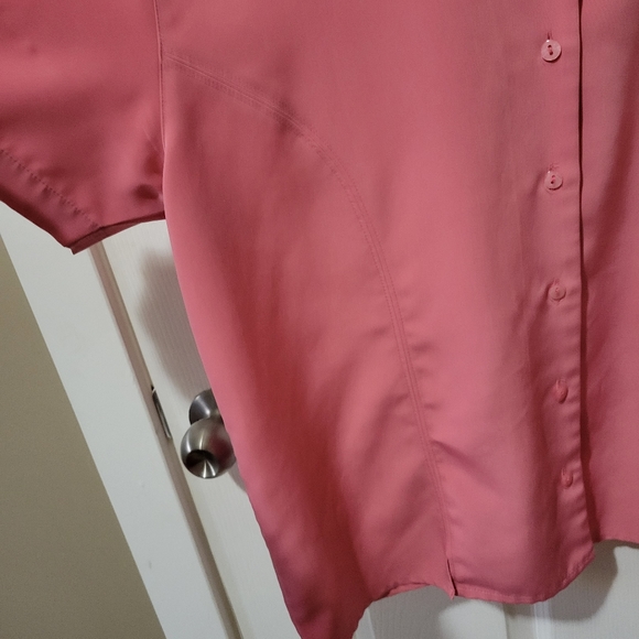 Vintage pink short sleeve button front collared blouse large - Picture 8 of 8